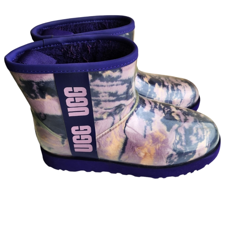 UGG CLASSIC CLEAR MINI MARBLE VIOLET NIGHT WATERPROOF FUR BOOT SIZE 7 WOMEN